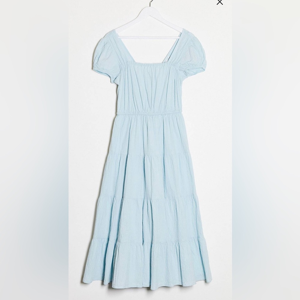 & Other Stories Square Neck Cotton Midi Dress Blue Size S